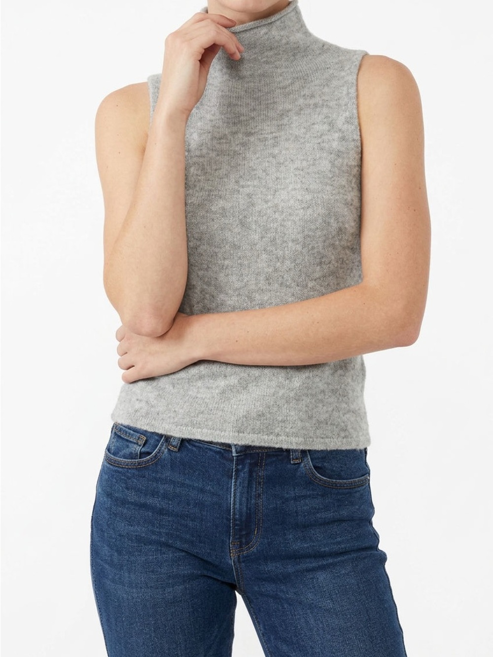 Dynamite Light Gray Sleeveless Mock Neck Knit Tank
